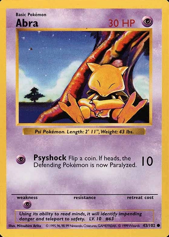 1999 Pokemon Game Abra #43 TCG Card