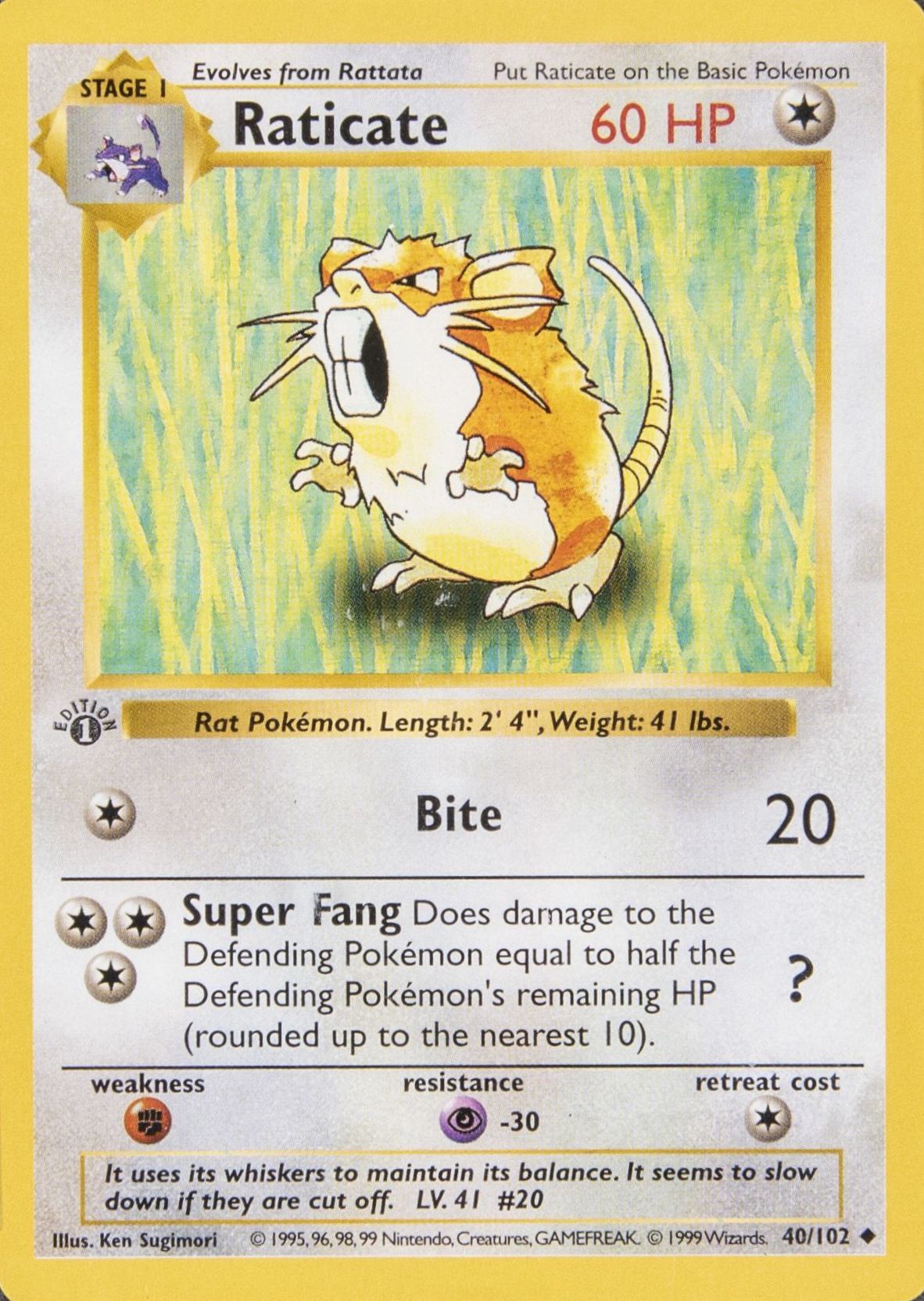 1999 Pokemon Game Raticate #40 TCG Card