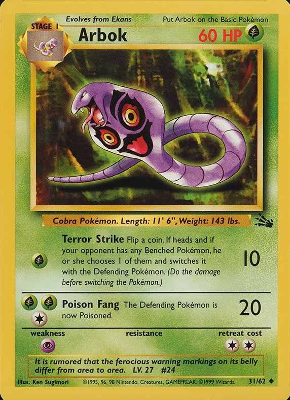 1999 Pokemon Fossil Arbok #31 TCG Card