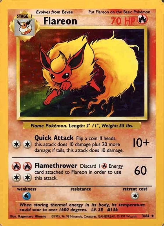 1999 Pokemon Jungle Flareon-Holo #3 TCG Card