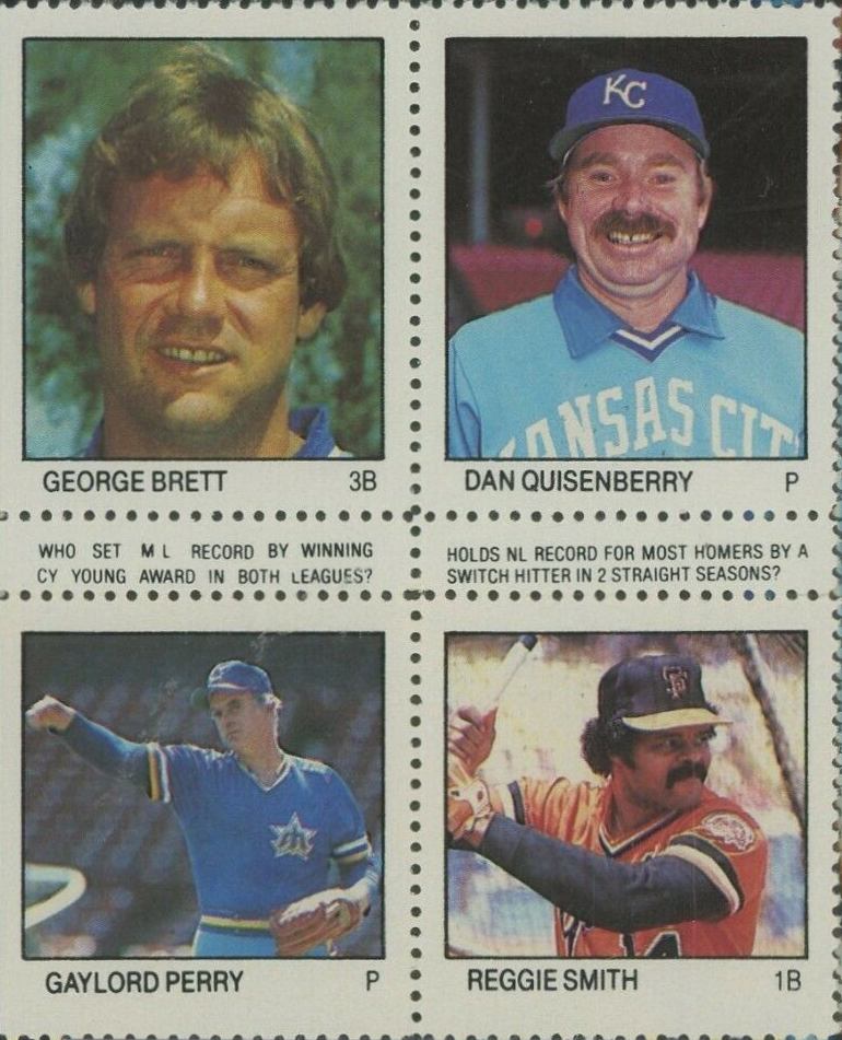 1983 Fleer Stamps Dan Quisenberry/George Brett/Gaylord Perry/Reggie Smith # Baseball Card