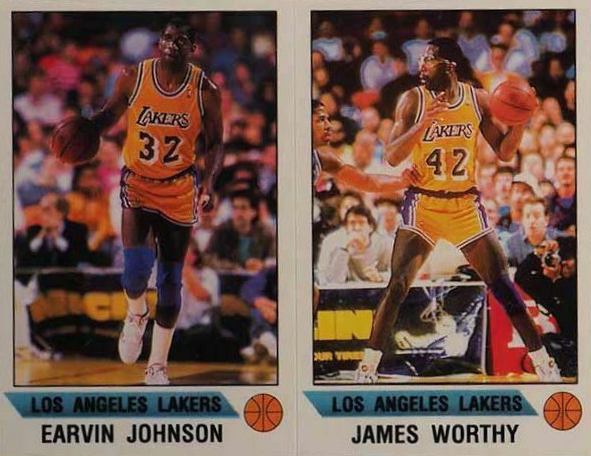 1990 Panini Sticker Earvin Johnson/James Worthy # Basketball Card