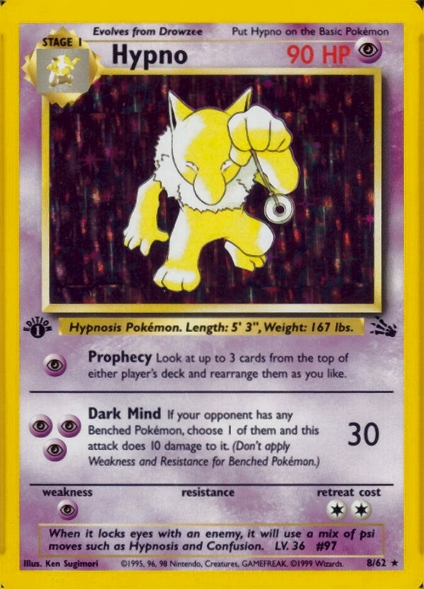 1999 Pokemon Fossil Hypno-Holo #8 TCG Card