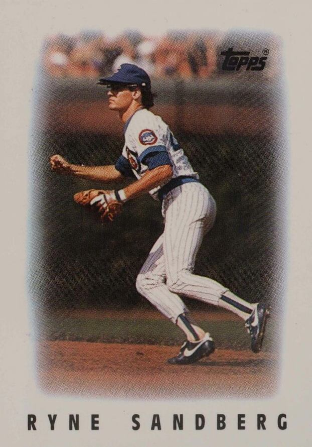 1986 Topps Mini League Leaders Ryne Sandberg #39 Baseball Card