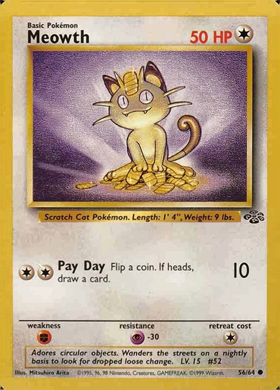 1999 Pokemon Jungle Meowth #56 TCG Card