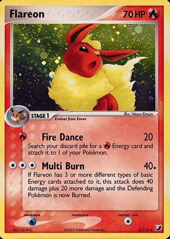 2005 Pokemon EX Unseen Forces Flareon-Holo #5 TCG Card