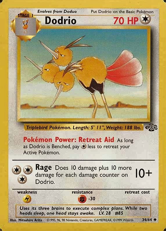 1999 Pokemon Jungle Dodrio #34 TCG Card