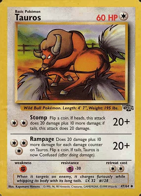 1999 Pokemon Jungle Tauros #47 TCG Card