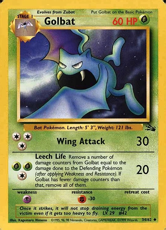 1999 Pokemon Fossil Golbat #34 TCG Card