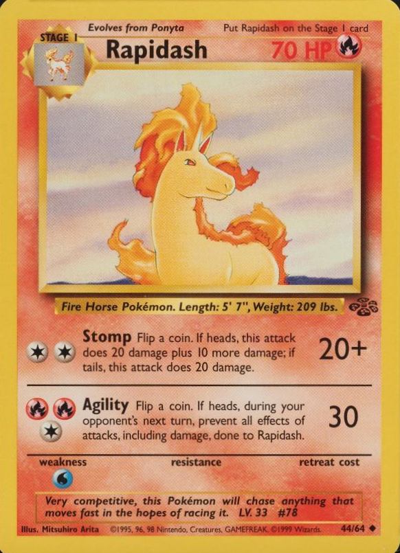 1999 Pokemon Jungle Rapidash #44 TCG Card