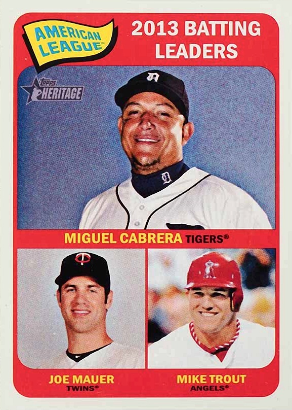 2014 Topps Heritage  Joe Mauer/Miguel Cabrera/Mike Trout #1 Baseball Card