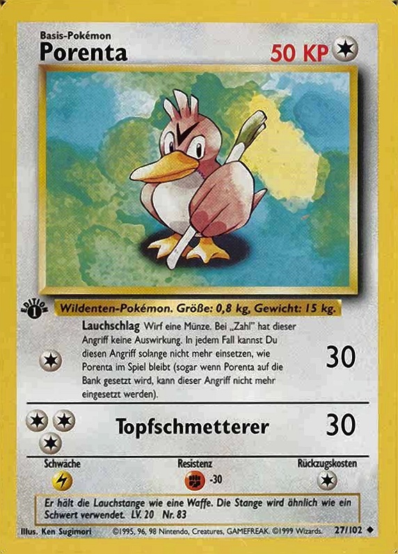 1999 Pokemon German  Porenta #27 TCG Card