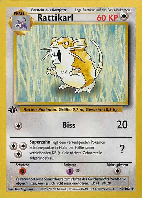 1999 Pokemon German  Rattikarl #40 TCG Card
