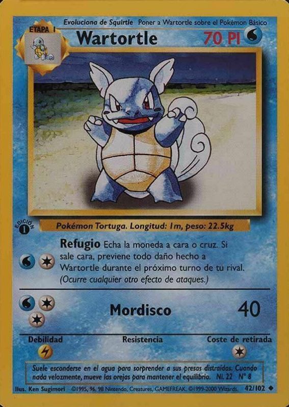 1999 Pokemon Spanish Wartortle #42 TCG Card