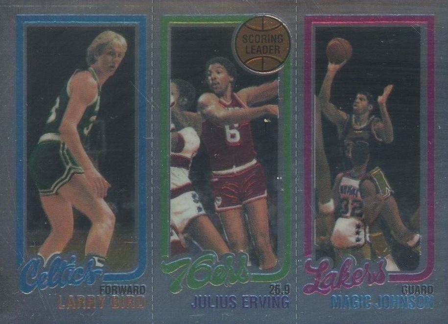 1996 Topps Finest Reprint Bird/Erving/Johnson #22 Basketball Card