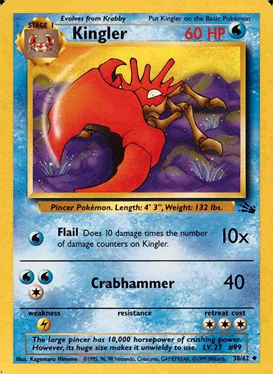 1999 Pokemon Fossil Kingler #38 TCG Card