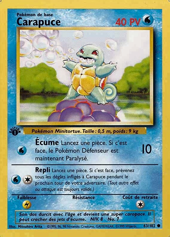 1999 Pokemon French Carapuce #63 TCG Card