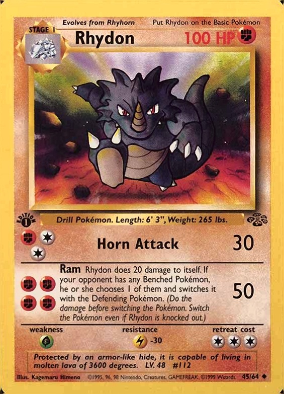 1999 Pokemon Jungle Rhydon #45 TCG Card