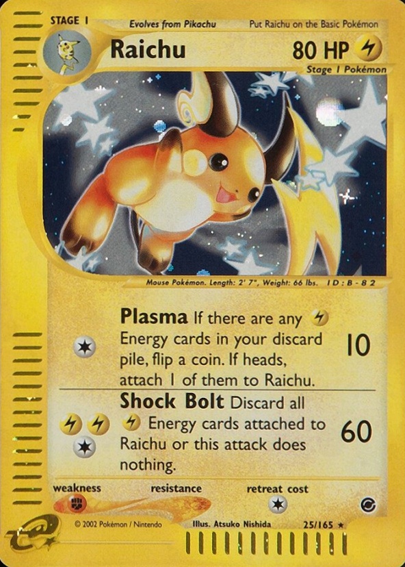 2002 Pokemon Expedition Raichu-Holo #25 TCG Card