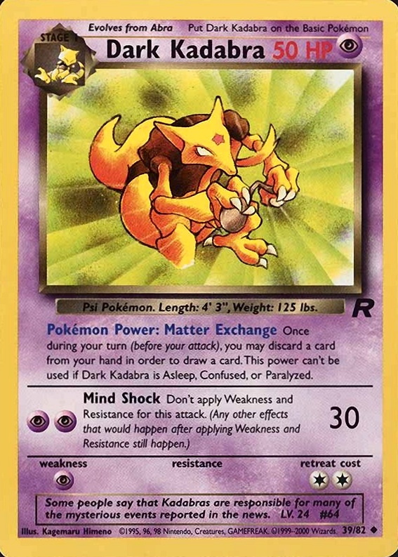 2000 Pokemon Rocket Dark Kadabra #39 TCG Card
