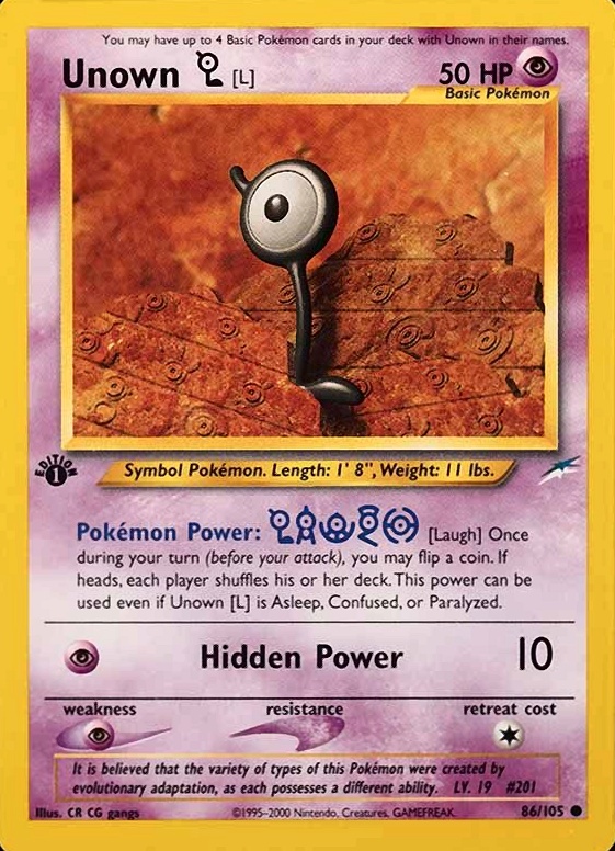 2002 Pokemon Neo Destiny  Unown L #86 TCG Card