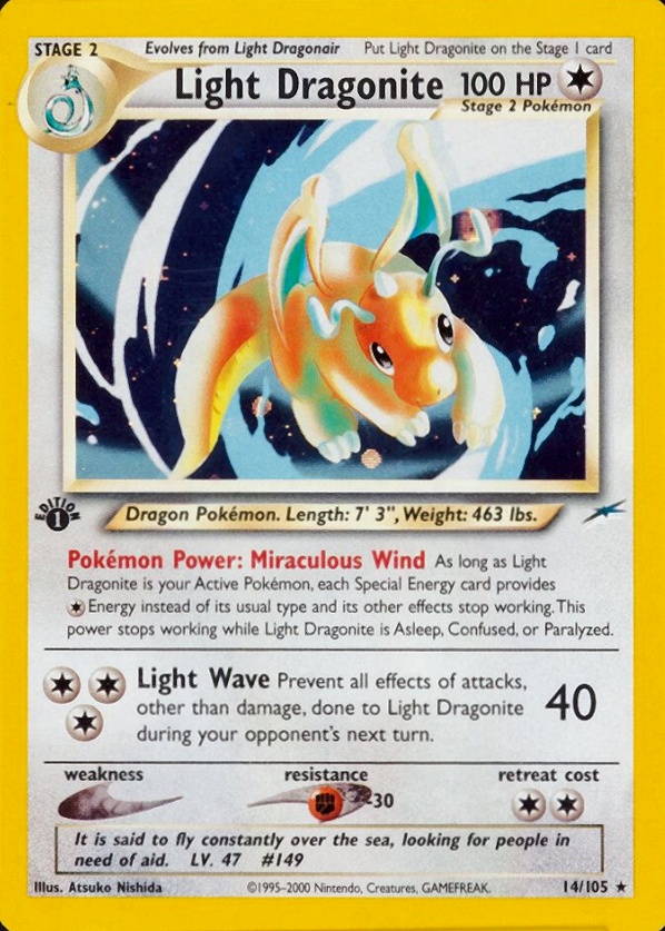 2002 Pokemon Neo Destiny  Light Dragonite-Holo #14 TCG Card