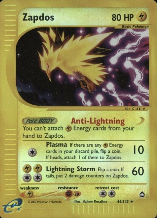 2003 Pokemon Aquapolis Zapdos-Reverse Foil #44 TCG Card