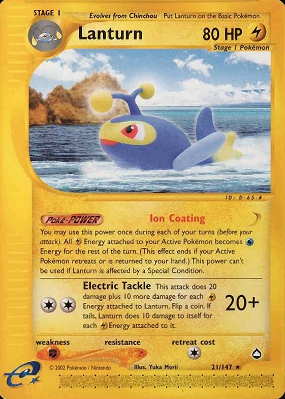 2003 Pokemon Aquapolis Lanturn #21 TCG Card