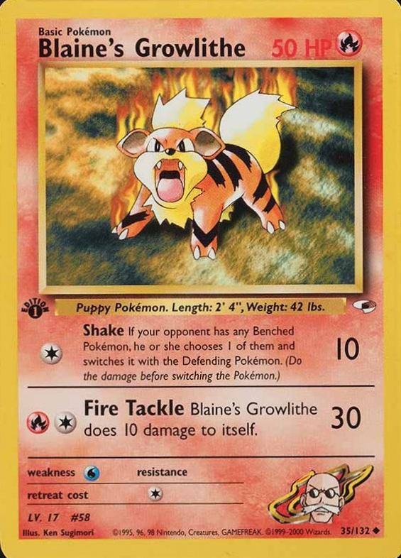 2000 Pokemon Gym Heroes  Blaine's Growlithe #35 TCG Card