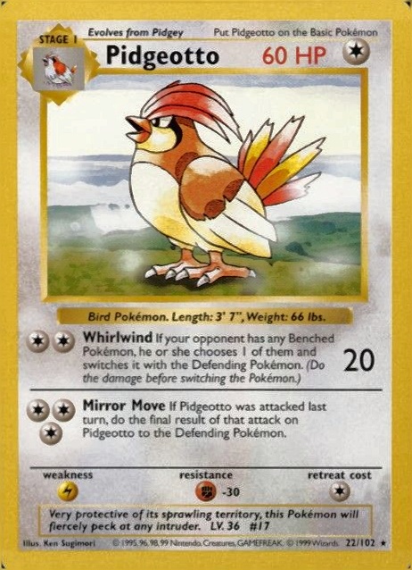 1999 Pokemon Game Pidgeotto #22 TCG Card