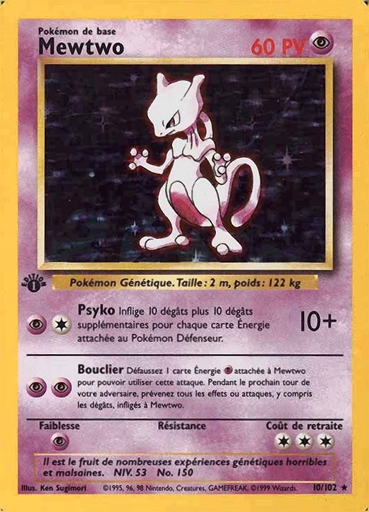1999 Pokemon French Mewtwo-Holo #10 TCG Card