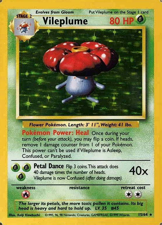 1999 Pokemon Jungle Vileplume-Holo #15 TCG Card