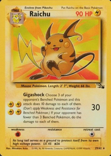 1999 Pokemon Fossil Raichu #29 TCG Card