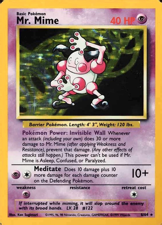 1999 Pokemon Jungle Mr. Mime-Holo #6 TCG Card