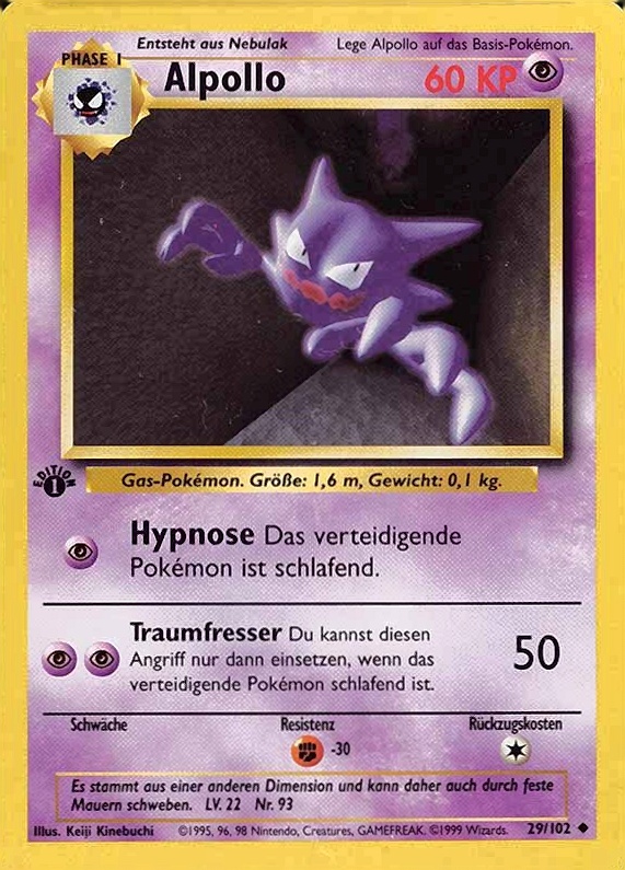 1999 Pokemon German  Alpollo #29 TCG Card