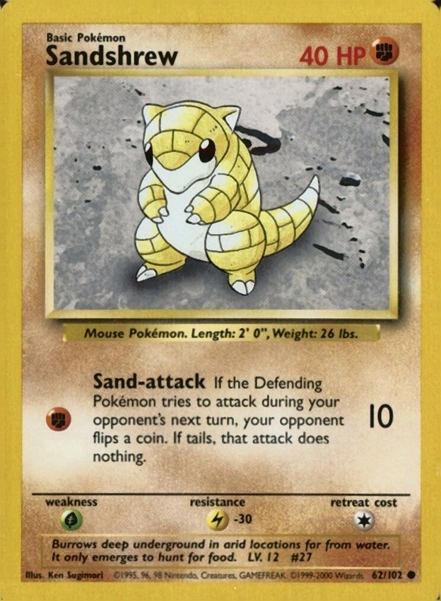 1999 Pokemon Game Sandshrew #62 TCG Card
