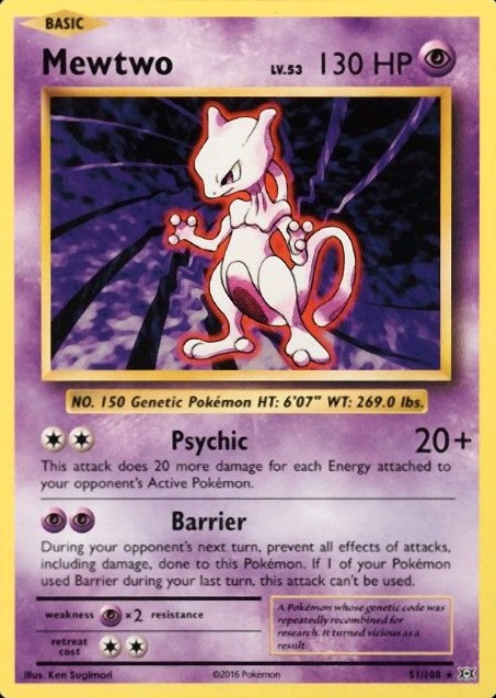 2016 Pokemon XY Evolutions Mewtwo #51 TCG Card