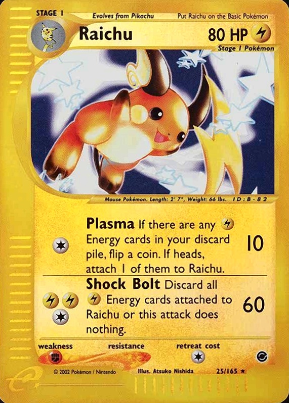 2002 Pokemon Expedition Raichu-Reverse Foil #25 TCG Card