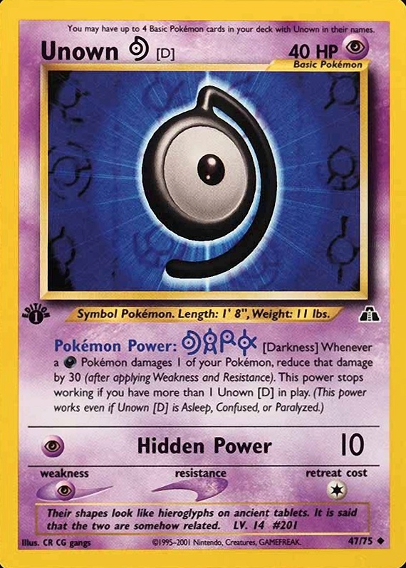 2001 Pokemon Neo Discovery Unown D #47 TCG Card