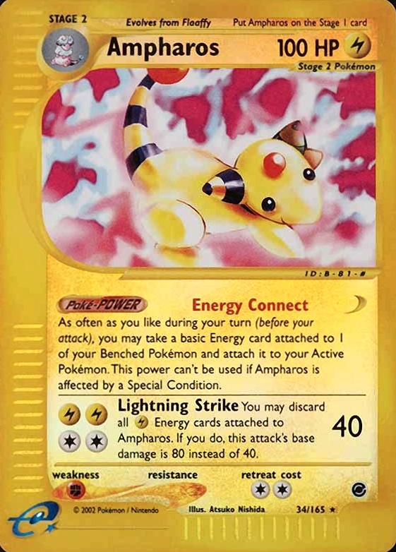 2002 Pokemon Expedition Ampharos-Reverse Foil #34 TCG Card