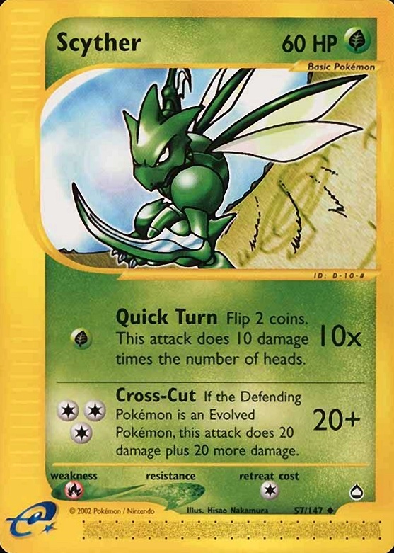 2003 Pokemon Aquapolis Scyther #57 TCG Card