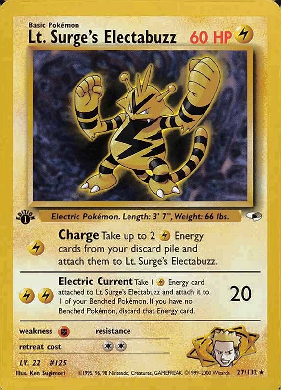 2000 Pokemon Gym Heroes  LT. Surge's Electabuzz #27 TCG Card