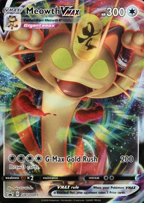 2020 Pokemon Sword & Shield Black Star Promo Full Art/Meowth Vmax #005 TCG Card