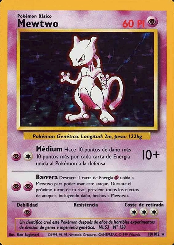 1999 Pokemon Spanish Mewtwo-Holo #10 TCG Card