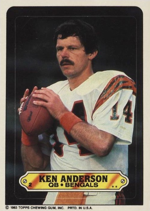 1983 Topps Stickers Insert Ken Anderson #2 Football Card