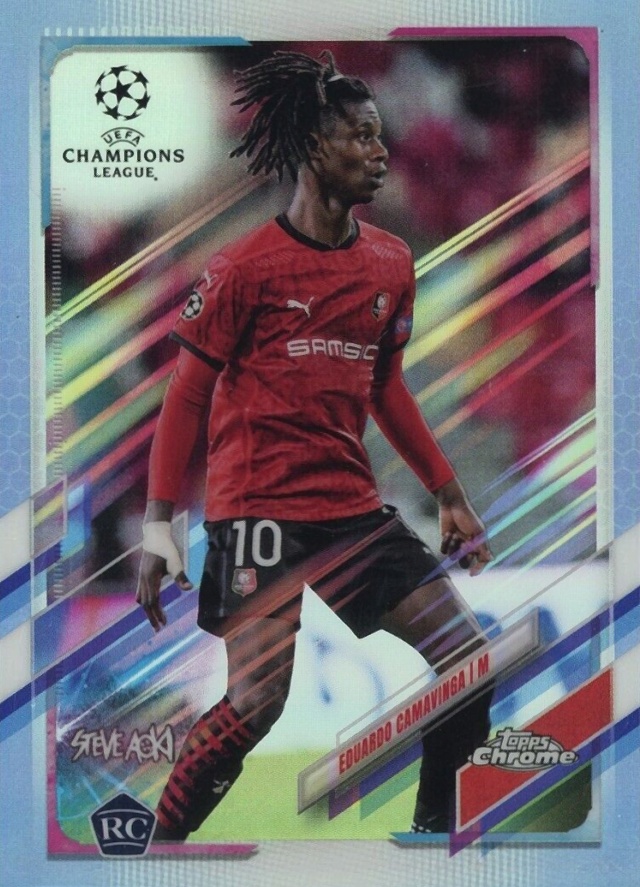 2020 Topps Chrome X Steve Aoki UEFA Champions League Neon Future Eduardo Camavinga #44 Soccer Card