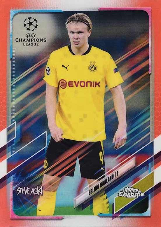 2020 Topps Chrome X Steve Aoki UEFA Champions League Neon Future Erling Haaland #49 Soccer Card