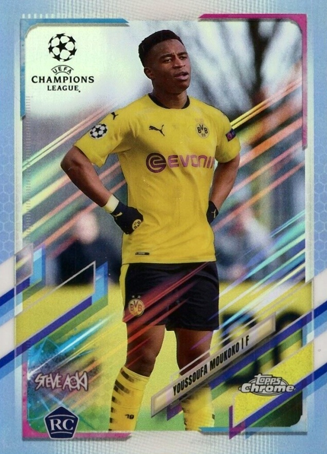 2020 Topps Chrome X Steve Aoki UEFA Champions League Neon Future Youssoufa Moukoko #55 Soccer Card