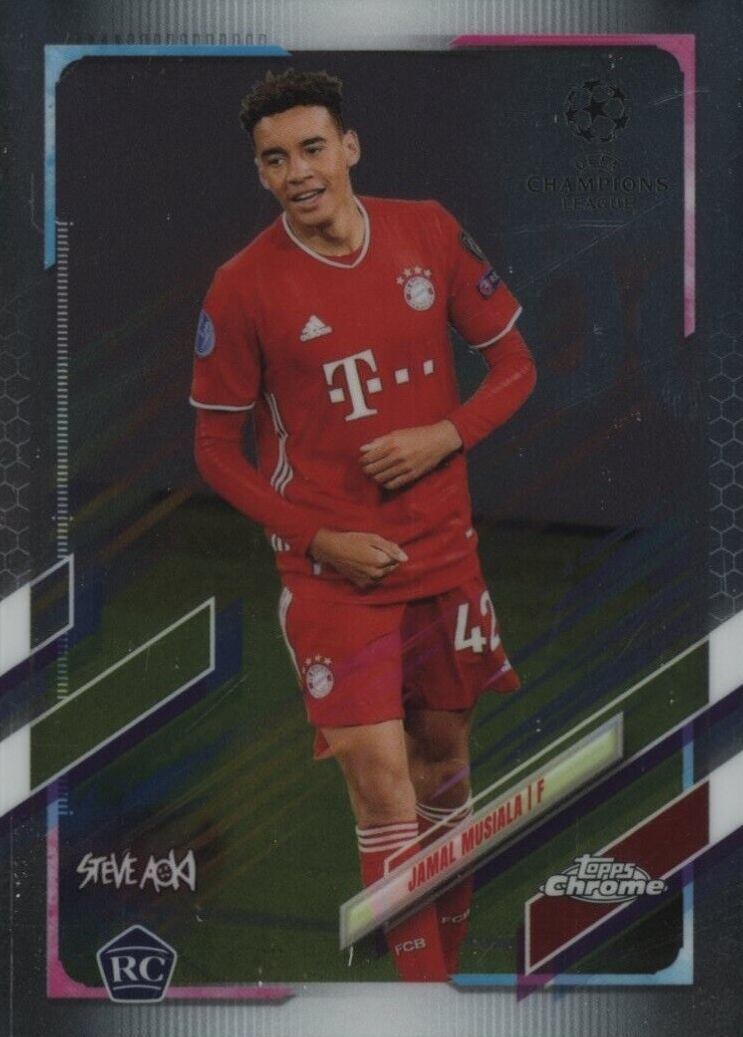 2020 Topps Chrome X Steve Aoki UEFA Champions League Neon Future Jamal Musiala #81 Soccer Card