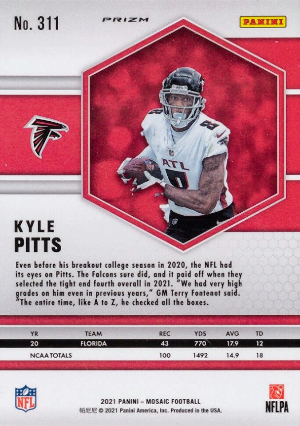 2021 Panini Mosaic Kyle Pitts #311 Football Card